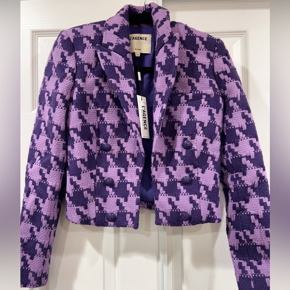 NWT $695 L'AGENCE Inez Houndstooth Pueple Blazer - Picture 1 of 6